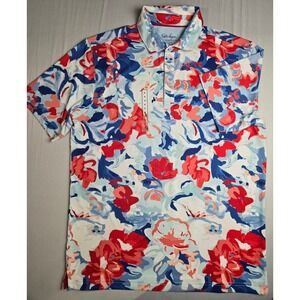 Walter Hagen Mens Performance 11 Golf Polo Shirt Floral Red‎ White Blue Size M